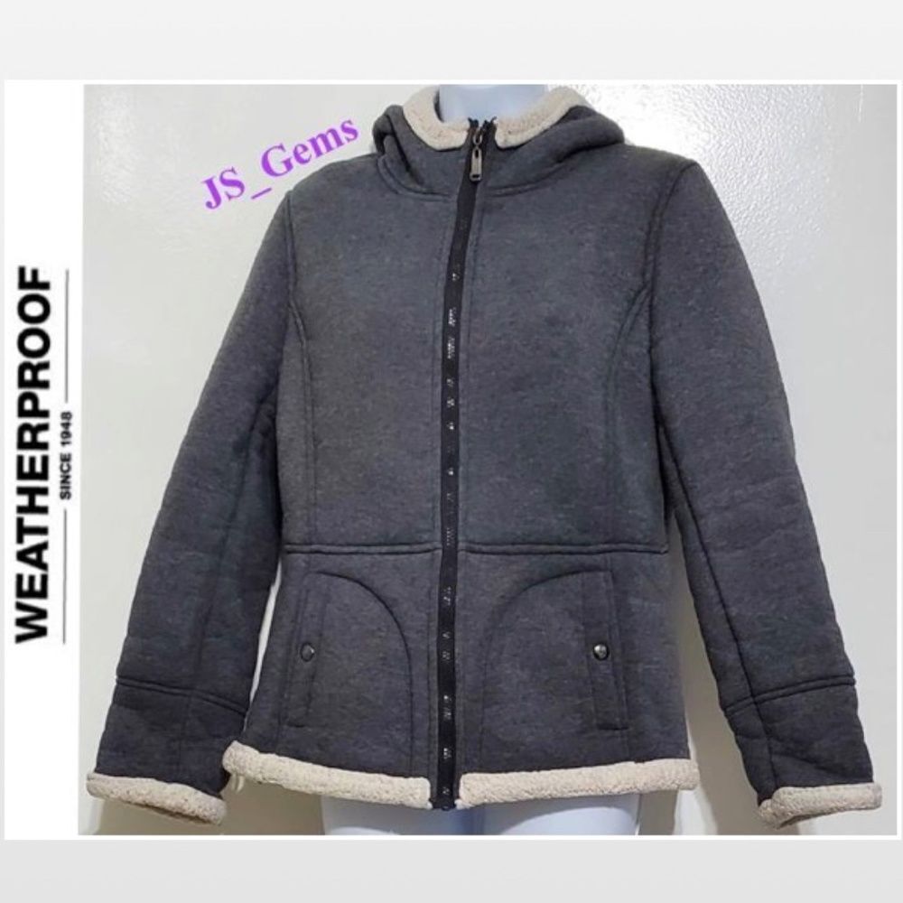 Weatherproof Coat Womens Medium Gray Cream Sherpa Hooded Outdoor Jacket